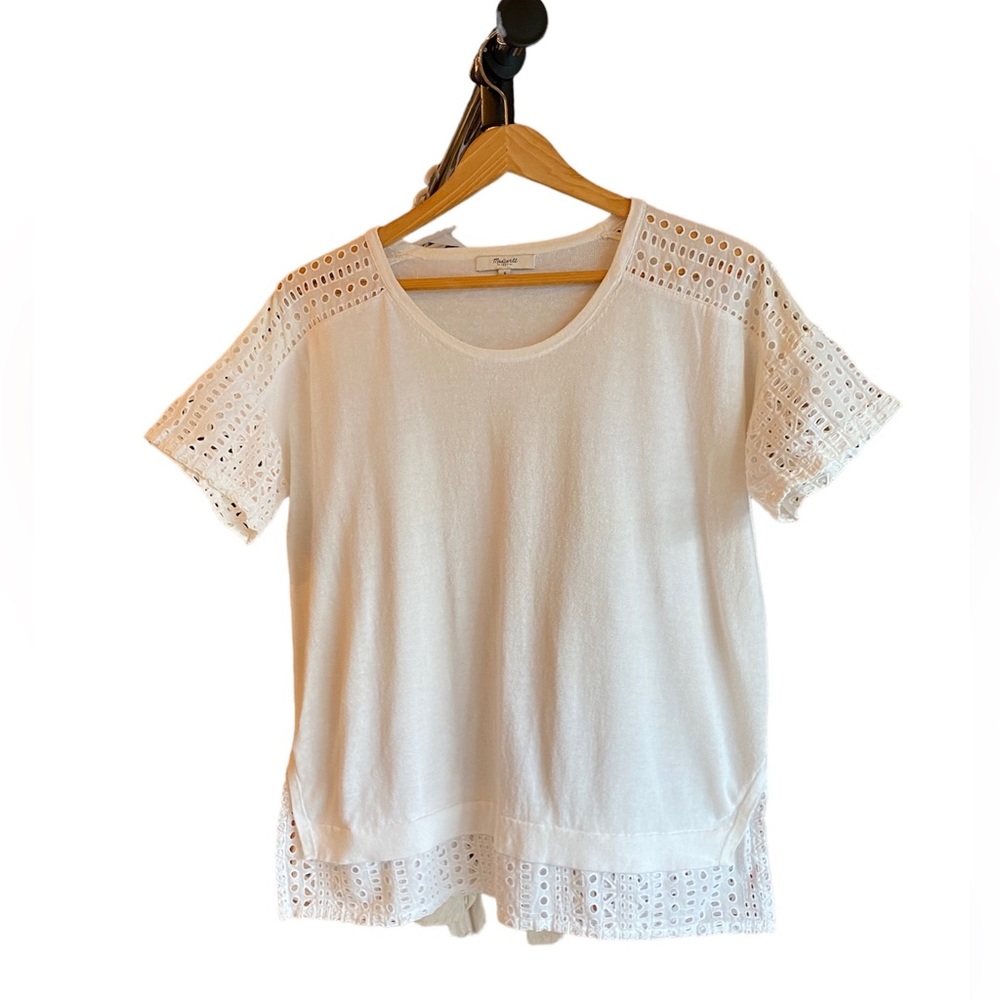 Madewell Classic White Cotton Blouse with Cut-out Details, Sz S